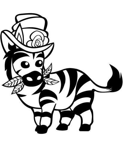 Cute Zebra With Top Hat Coloring Page